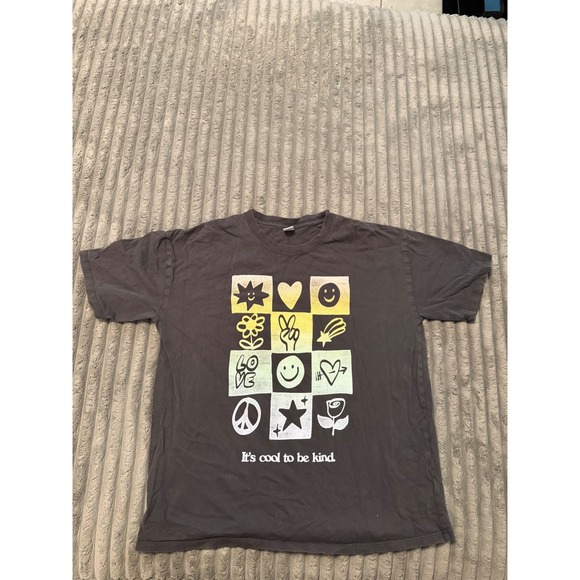 Old Navy Other - Old Navy Girls XL 14-16 Its Cool To Be Kind Graphic T-Shirt Gray Smiley Peace